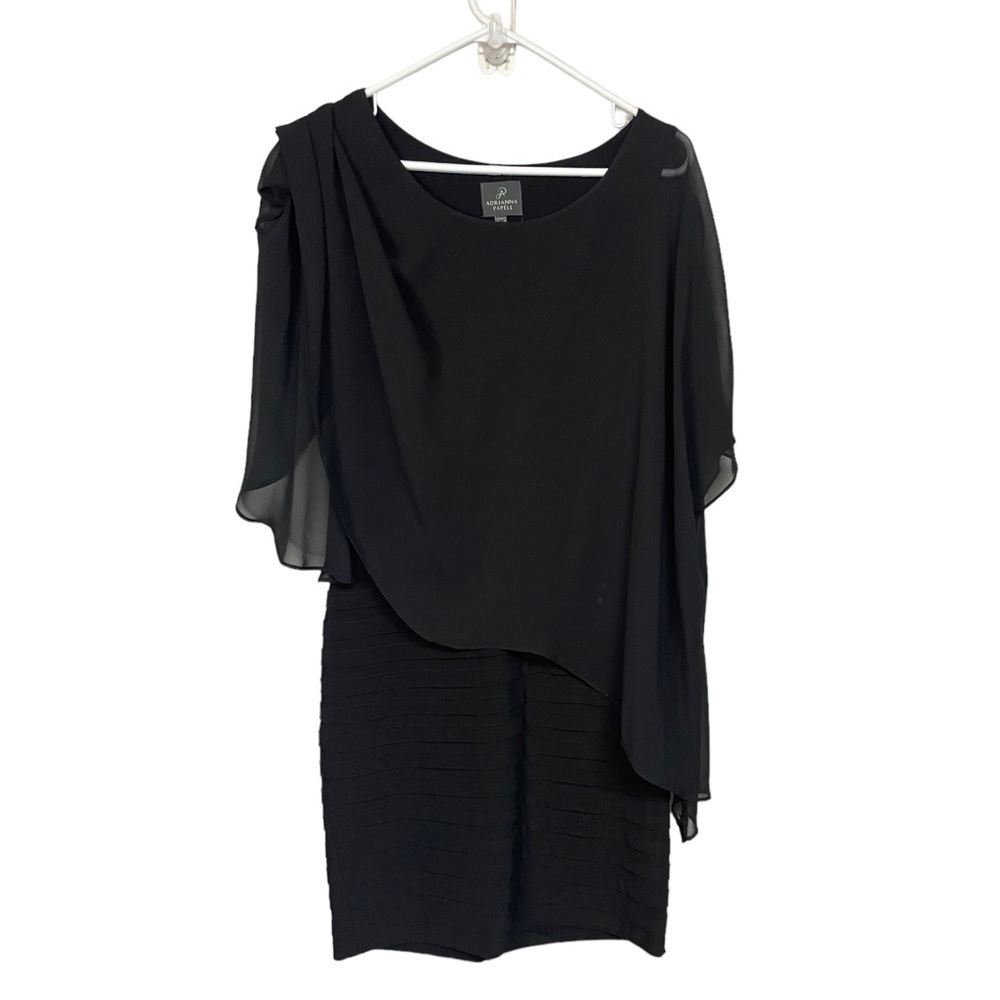 Adrianna Papell Black Knee Length Tiered Dress 10